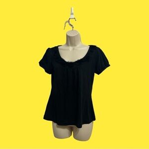 Ann Taylor Loft Petites Black T Shirt with Fuzzy Swirls Scoop Neck S~M